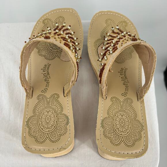 VTG 90s y2k women's tan Jaunt beaded Skechers Platform Cork Wedge Thong Sandals - Picture 5 of 8